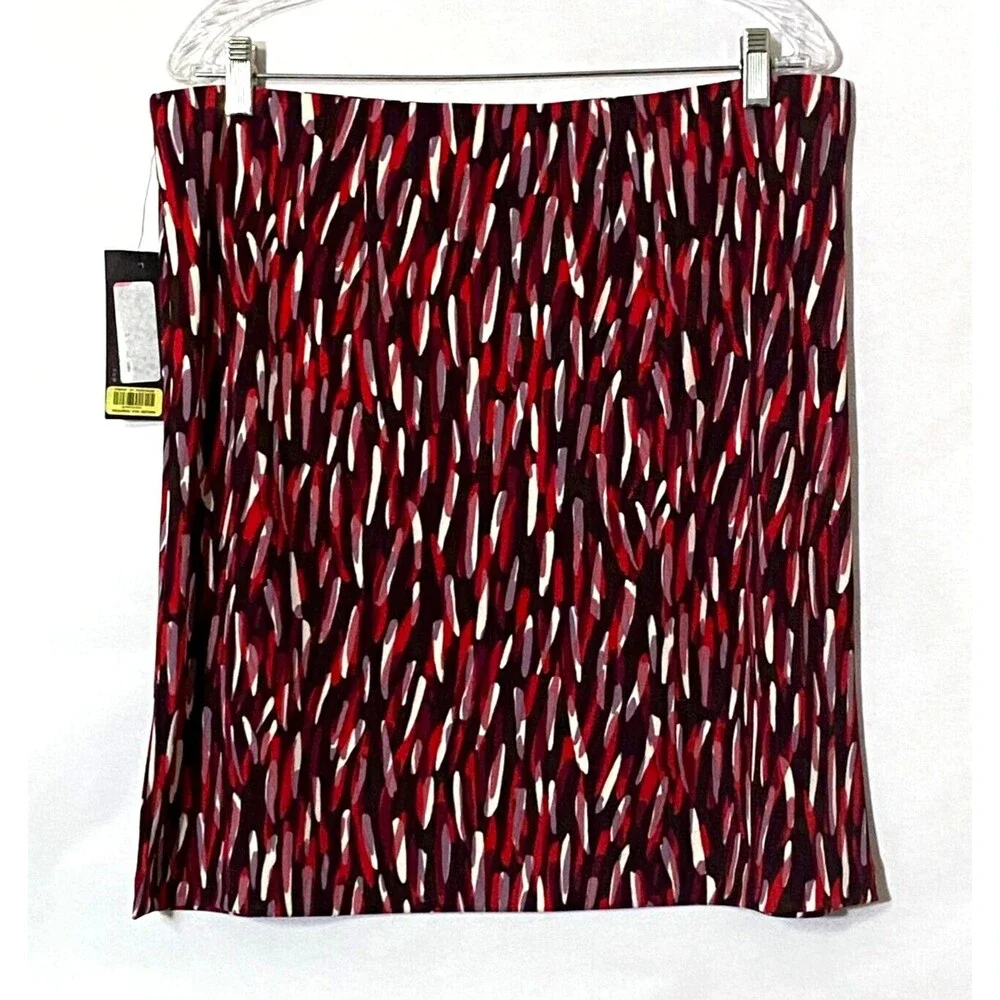 Kenneth Cole Skirt Womens Size L Multicolor Watercolor Print Knit Side Slit NWT